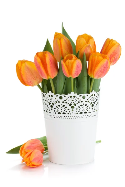 Tulipanes naranjas en maceta —  Fotos de Stock