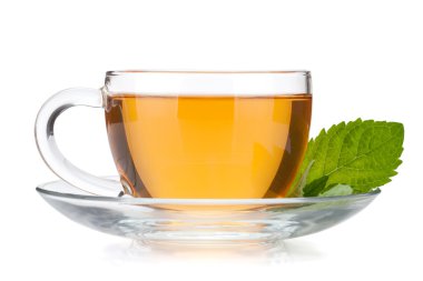 Cup of tea with mint leaves clipart