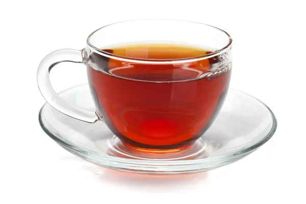 Svart te i glas cup — Stockfoto