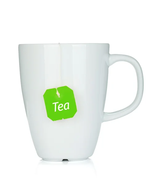 Xícara de chá branco com teabag — Fotografia de Stock