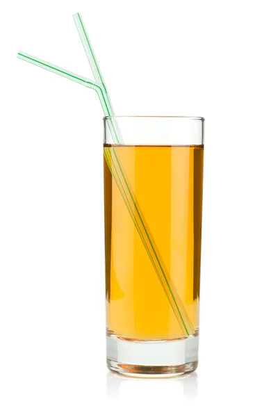Suco de maçã em um copo com palhas de bebida — Fotografia de Stock