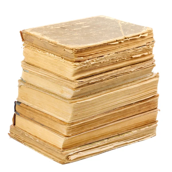 Eski kitaplar farklı şekil ve renk. Beyaz backgr izole — Stok fotoğraf