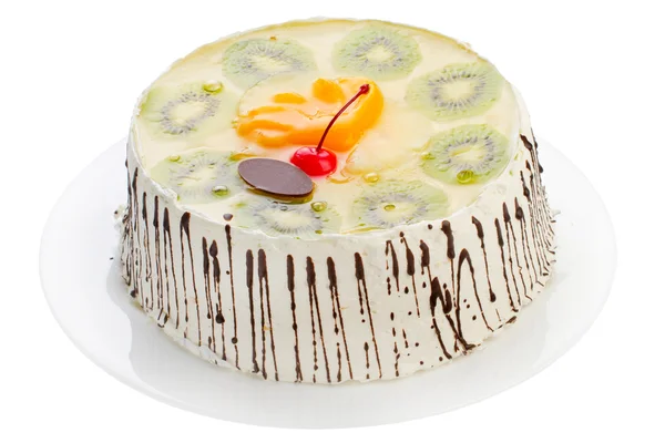 Tasty creamy cake with fruits — Stock Photo, Image