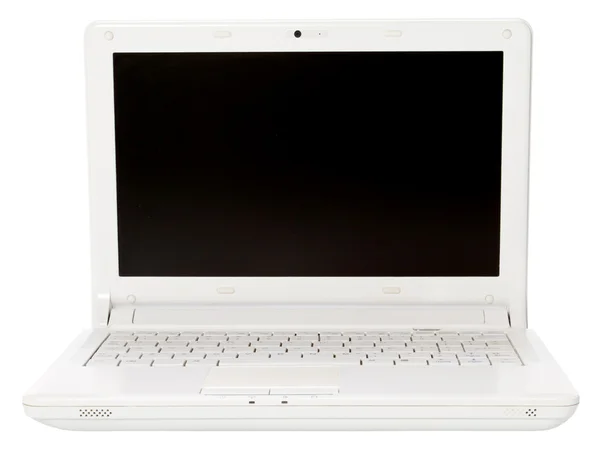 Branco laptop aberto no fundo branco — Fotografia de Stock
