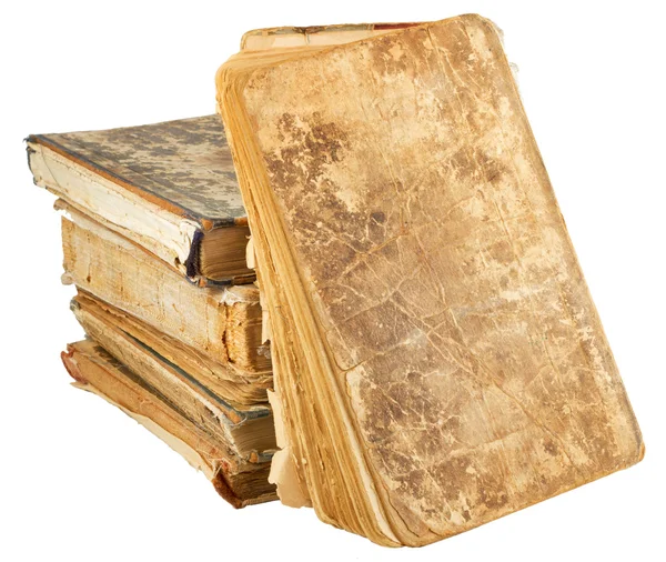 Eski kitaplar farklı şekil ve renk. Beyaz backgr izole — Stok fotoğraf
