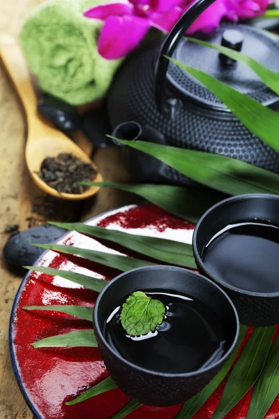 Set de té asiático y ajustes de spa — Foto de Stock