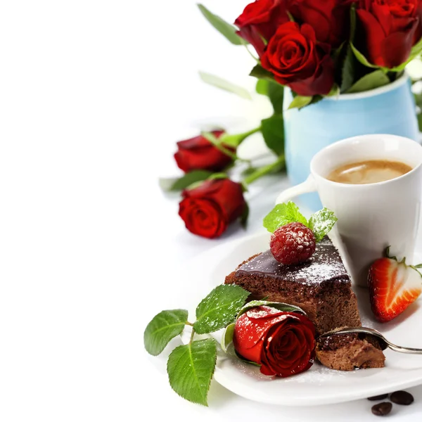 stock image Piece of chocolate cake with coffee