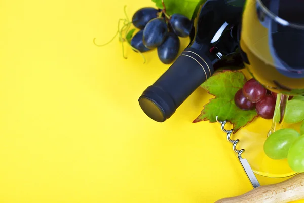 Красное вино и свежий виноград — стоковое фото