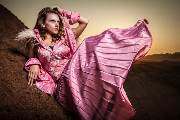 Portret van aantrekkelijke romantische vrouw bij fairy droge veld. — Stockfoto