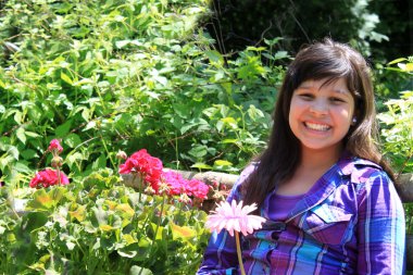 Girl in garden clipart