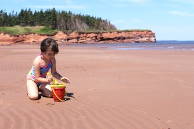 Little girl at the beach in P.E.I clipart