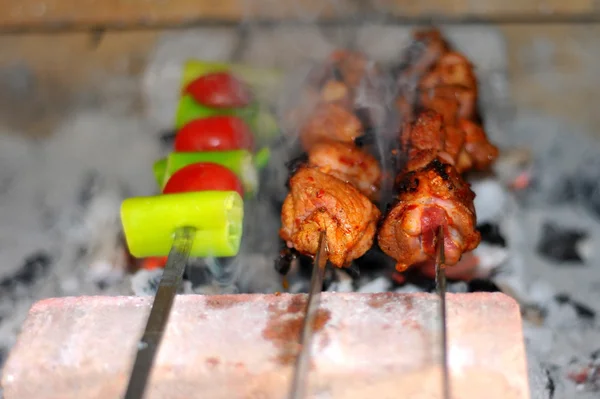 Appétissant, fond, barbecue, barbecue, flamme, grillé , — Photo
