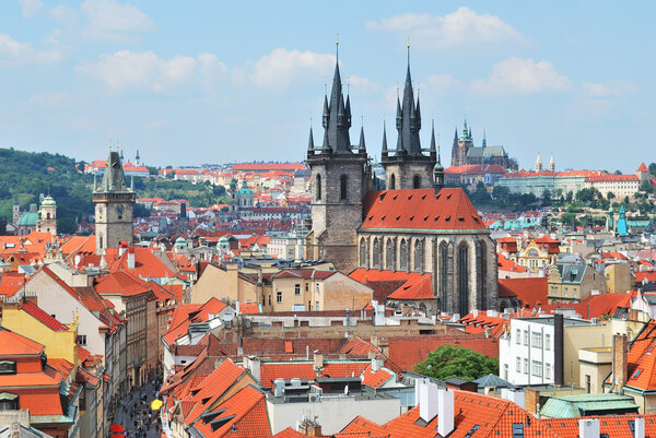 View of Prague Old Town from the Powder Tower