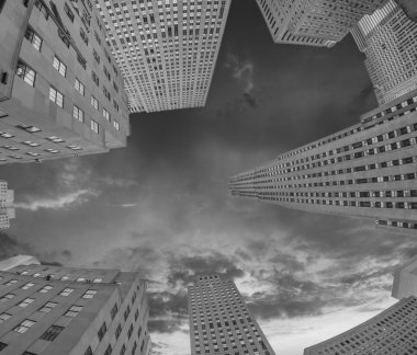 Manhattan ofis binaları skysc ile siyah beyaz manzarası