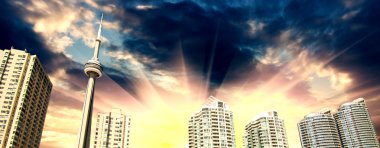 Sky over Toronto cityscape during sunset. Taken from Center Isla clipart