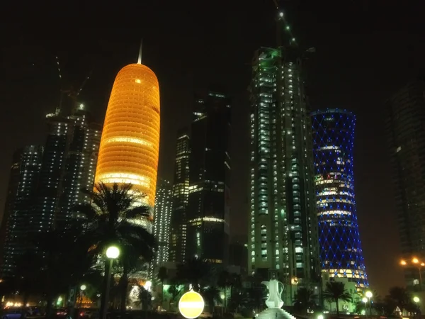 stock image Skyscrapers at Night in Doha, Qatar