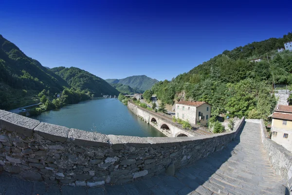 Puente del Demonio Vista de Ojo de Pez, Lucca —  Fotos de Stock