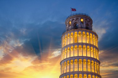 Leaning Tower of Pisa illuminated at Night clipart
