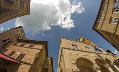 kare evlerinde eski bir İtalyan eski şehir orcia Vadisi'nin, Toskana - İtalya