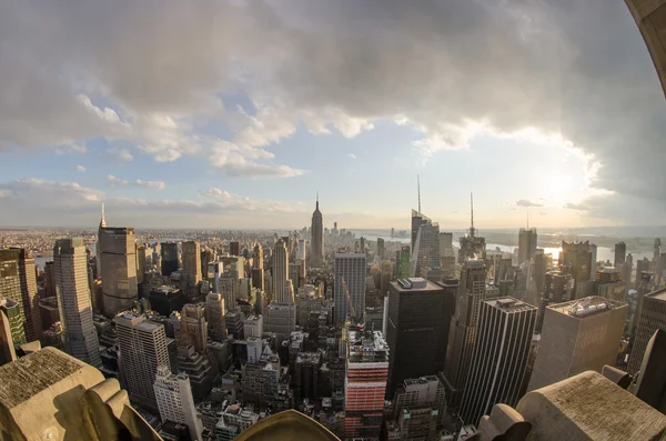 Vista panorámica de ojo de pez de Manhattan Skyline, Nueva York Aeria — Foto de Stock