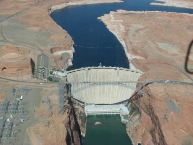 Aerial view of Hoover Dam and the Colorado River Bridge clipart