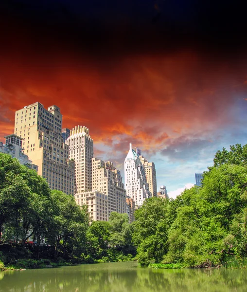 Nova Iorque - Arranha-céus de Manhattan do Central Park com Tre — Fotografia de Stock