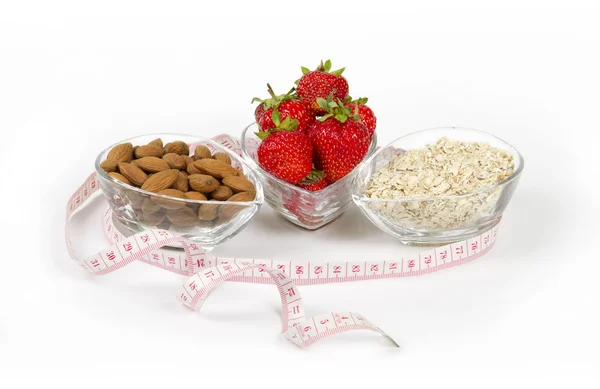 Gesunde Ernährung Erdbeer Haferflocken und Mandeln — Stockfoto