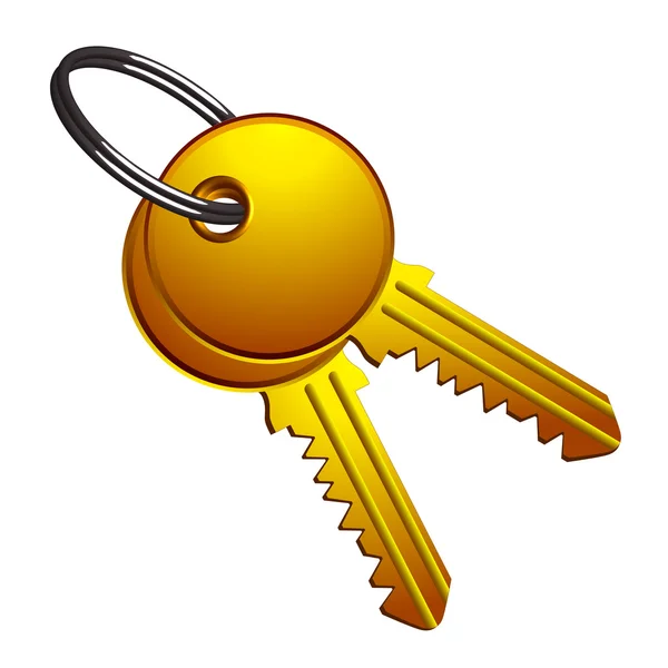 Goldene Schlüssel auf Metallring — Stockvektor