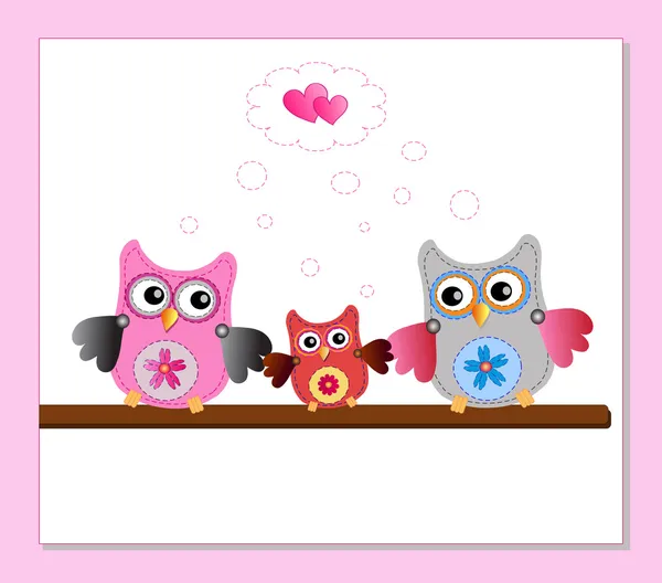 Little sweet owls family — Stock Vector