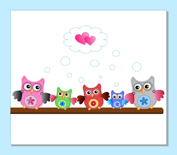 Little sweet owl and cat — Stock Vector
