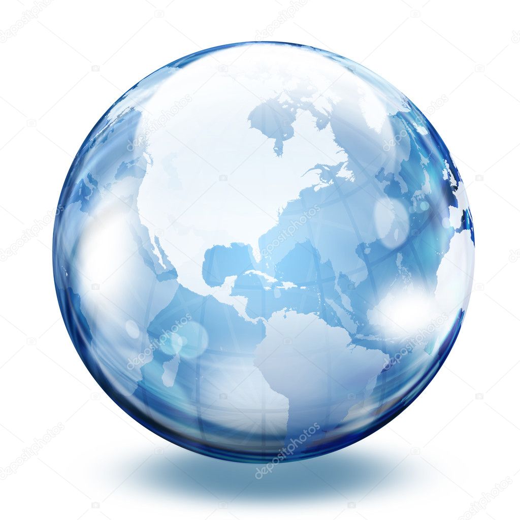 World map in a glass sphere