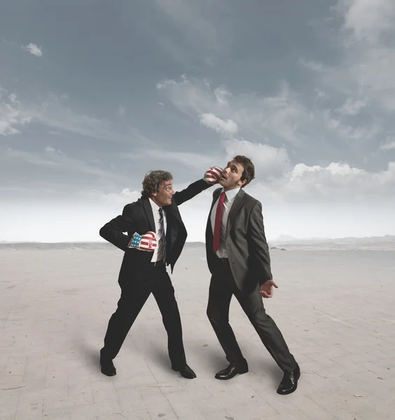 Businessmen and boxing challenge — Stock Photo, Image