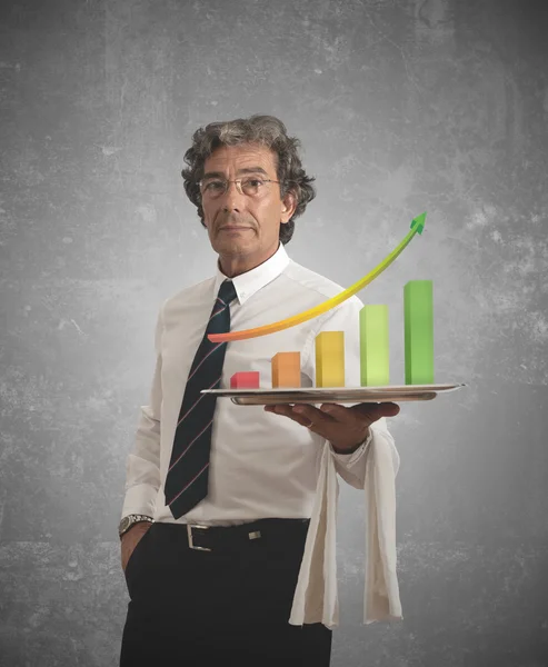 Biznesmen i pozytywne statystyki — Zdjęcie stockowe