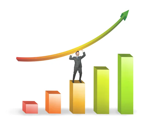 Empresário e estatísticas positivas — Fotografia de Stock