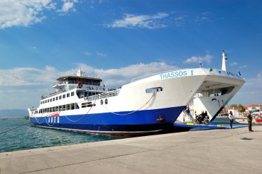 KERAMOTI, GREECE - APRIL 28: The Thassos ferry going to Thassos clipart