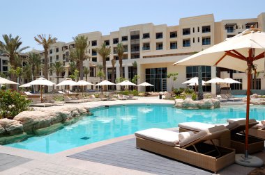 Swimming pool at the luxury hotel, Saadiyat island, Abu Dhabi, U clipart