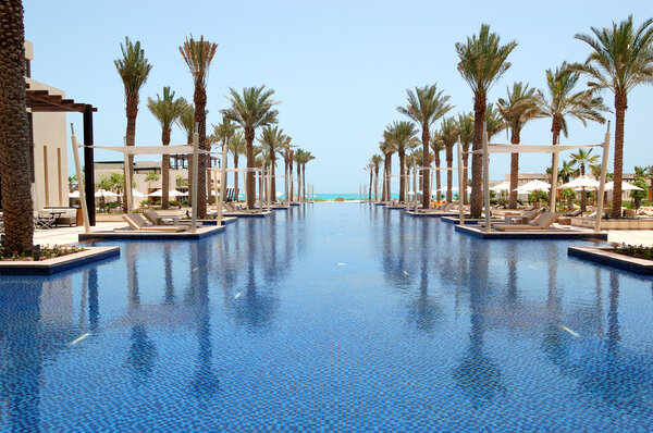 Swimming pool of the luxury hotel, Saadiyat island, Abu Dhabi, U