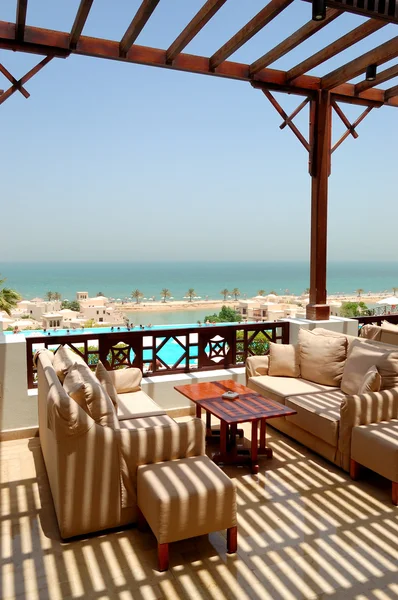 Sea view terrace at luxury hotel, Ras Al Khaimah, UAE — Stock Photo, Image