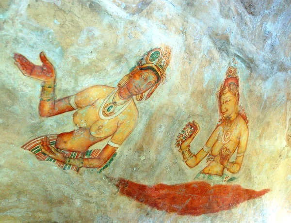 Apsara égi nimfák - ősi festmény a falakon, a l — Stock Fotó