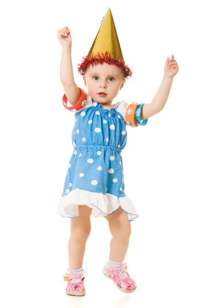 在帽子的小女孩跳舞 — 图库照片