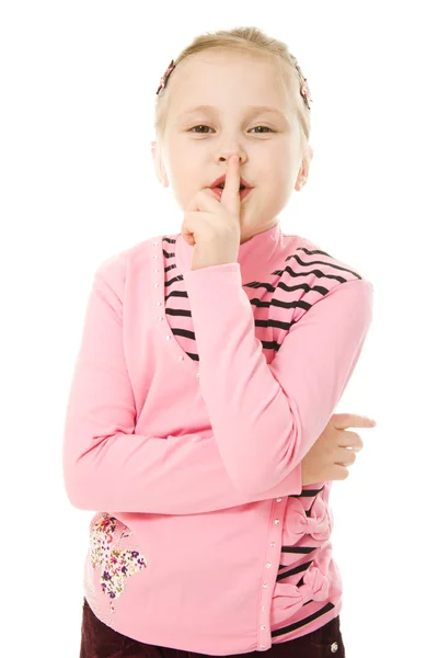 Menina gesticulando sinal de silêncio — Fotografia de Stock