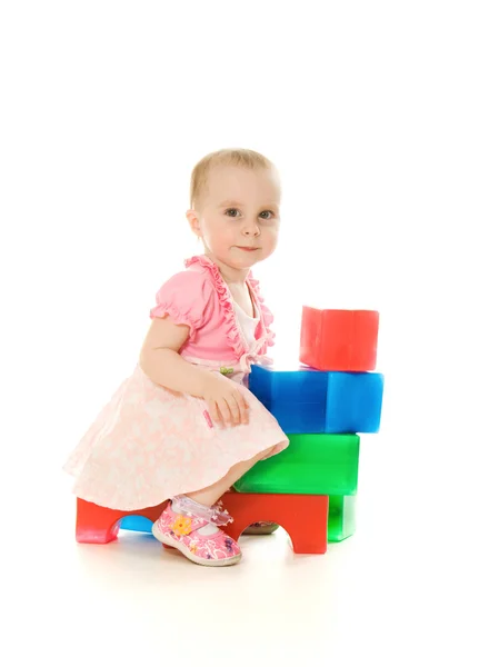 Baby playing with colourful blocks — Stock Photo, Image