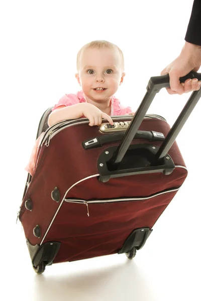 Beau bébé en valise isolé — Photo