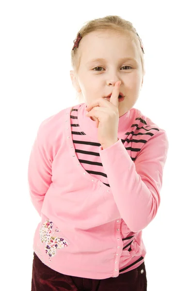 Menina gesticulando sinal de silêncio — Fotografia de Stock