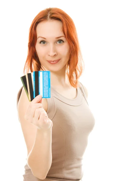 Woman with many different credit cards. — Stock Photo, Image