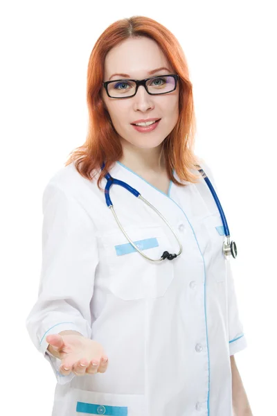 Portrét ženského lékaře, nabízející handshake — Stock fotografie
