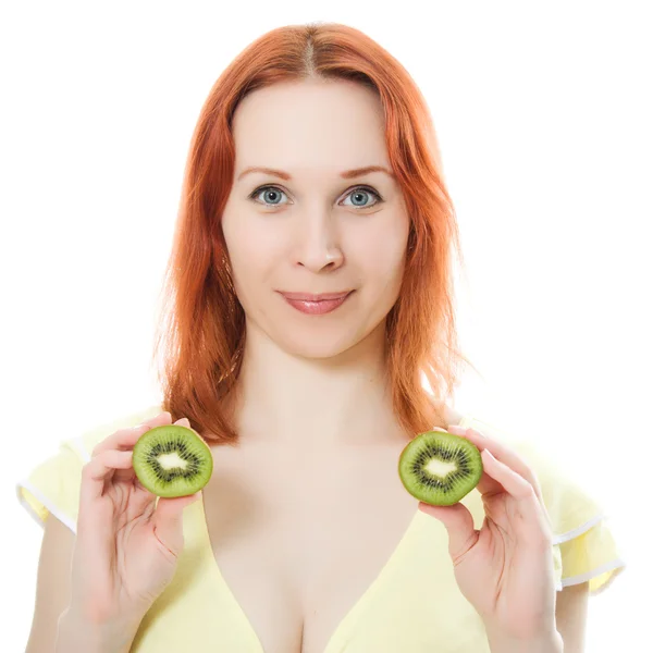 Young woman with kiwi in the hands — Stock Photo, Image
