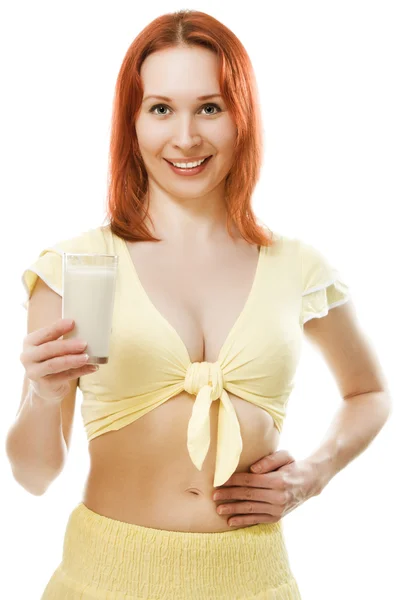 Woman drinking milk — Stock Photo, Image