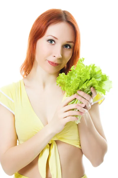 Belle femme avec une salade à la main — Photo