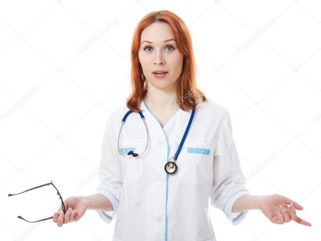 Female doctor surprised expression